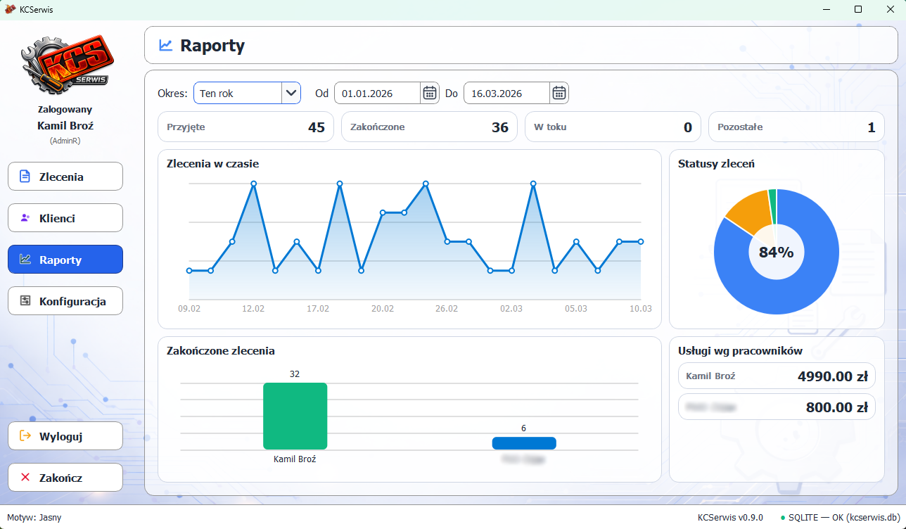 Lista zleceń w ciemnym motywie