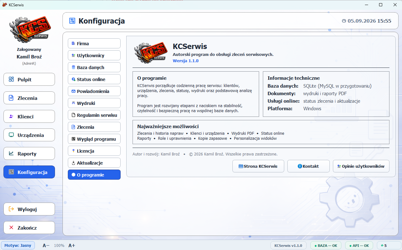 Rozbudowana konfiguracja programu — jasny motyw