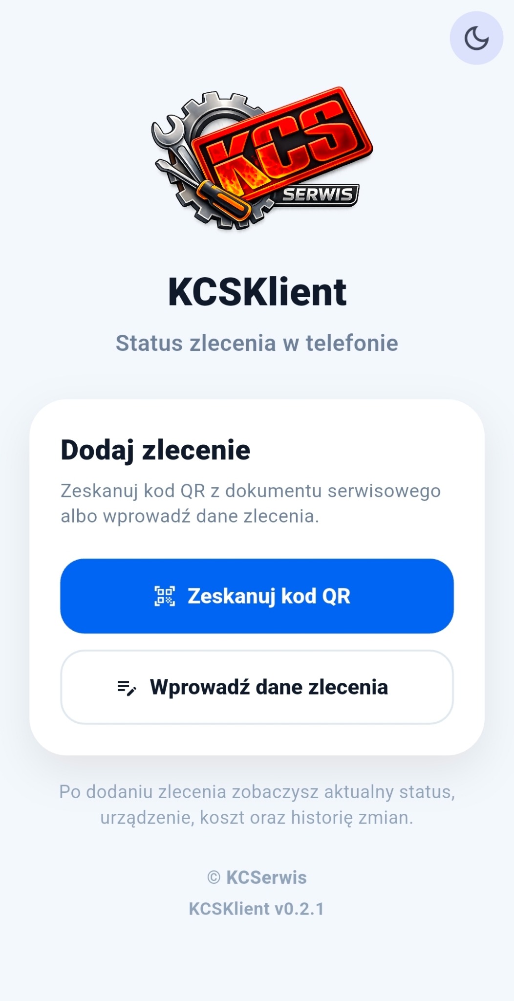 Ekran startowy aplikacji KCSKlient